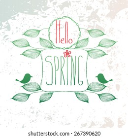 Vector grunge Spring illustration with birds