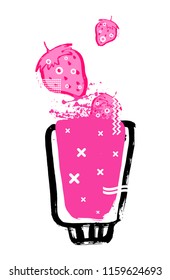 Vector grunge strawberry with juice splashes