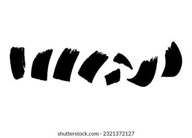 Vector grunge strokes brush. Black stain, ink, line brush image. A dirty artistic hand-drawn element isolated on white background. Repeat paintbrush touch, smear, blot, dot. Vector stock illustration