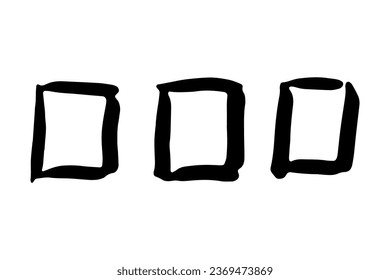 Pincel de trazos de grunge vectorial. mancha negra, tinta, imagen de pincel de línea. Un elemento artístico y sucio dibujado a mano aislado de fondo blanco. Repita el marco de pincel, la desprestigio, el cuadrado. Ilustración de material vectorial