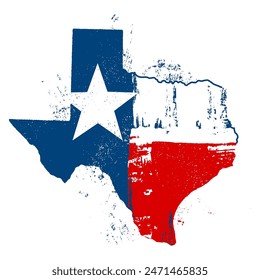 Vector grunge style Texas flag and map illustration. Vector grunge style state of Texas flag and map illustration.. Isolated on white background.