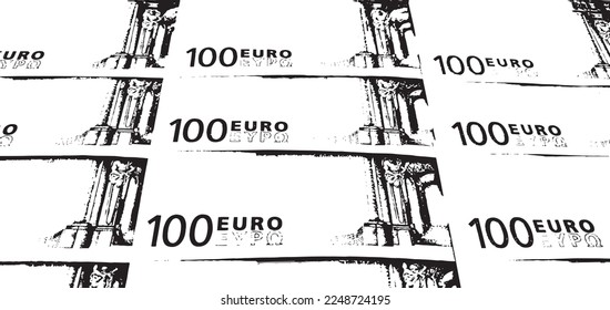 Vector grunge texture of 100 EUR cash banknotes. Texture for overlay, stylish background, grunge style stencil. Design element