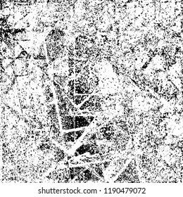 Vector grunge texture is black and white. Dark abstract monochrome background. Pattern of cracks, scuffs, chips, scratches. Old vintage surface