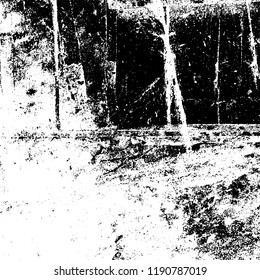 Vector grunge texture is black and white. Dark abstract monochrome background. Pattern of cracks, scuffs, chips, scratches. Old vintage surface