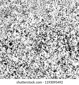 Vector grunge texture is black and white. Dark abstract monochrome background. Pattern of cracks, scuffs, chips, scratches. Old vintage surface