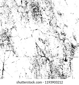 Vector grunge texture is black and white. Dark abstract monochrome background. Pattern of cracks, scuffs, chips, scratches. Old vintage surface