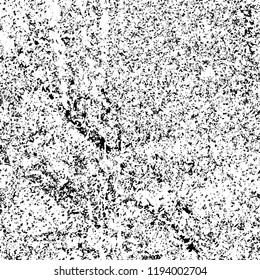 Vector grunge texture is black and white. Dark abstract monochrome background. Pattern of cracks, scuffs, chips, scratches. Old vintage surface