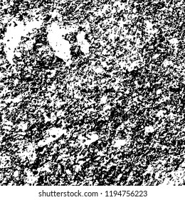 Vector grunge texture is black and white. Dark abstract monochrome background. Pattern of cracks, scuffs, chips, scratches. Old vintage surface