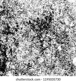 Vector grunge texture is black and white. Dark abstract monochrome background. Pattern of cracks, scuffs, chips, scratches. Old vintage surface