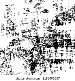 Vector grunge texture is black and white. Dark abstract monochrome background. Pattern of cracks, scuffs, chips, scratches. Old vintage surface