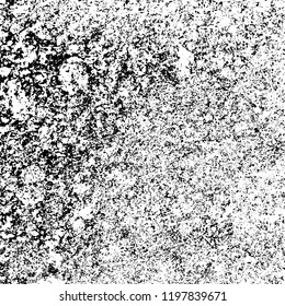 Vector grunge texture is black and white. Dark abstract monochrome background. Pattern of cracks, scuffs, chips, scratches. Old vintage surface