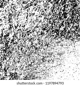 Vector grunge texture is black and white. Dark abstract monochrome background. Pattern of cracks, scuffs, chips, scratches. Old vintage surface