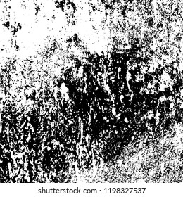 Vector grunge texture is black and white. Dark abstract monochrome background. Pattern of cracks, scuffs, chips, scratches. Old vintage surface