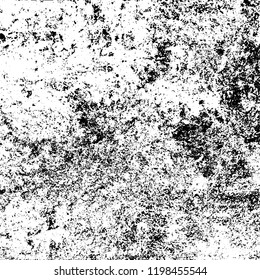 Vector grunge texture is black and white. Dark abstract monochrome background. Pattern of cracks, scuffs, chips, scratches. Old vintage surface