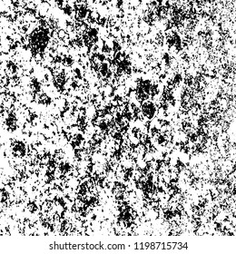 Vector grunge texture is black and white. Dark abstract monochrome background. Pattern of cracks, scuffs, chips, scratches. Old vintage surface