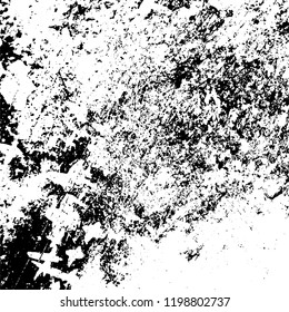 Vector grunge texture is black and white. Dark abstract monochrome background. Pattern of cracks, scuffs, chips, scratches. Old vintage surface