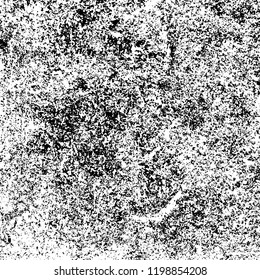 Vector grunge texture is black and white. Dark abstract monochrome background. Pattern of cracks, scuffs, chips, scratches. Old vintage surface