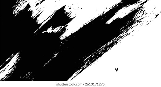 Vector grunge texture. Grunge black and white texture of black brush strokes on white paper or background. A black and white painting with a brush stroke white background.