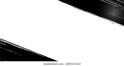 Textura grunge de Vector. Grunge textura en blanco y negro de pinceladas negras sobre papel blanco o fondo. Una pintura en blanco y negro con una pincelada de fondo blanco.