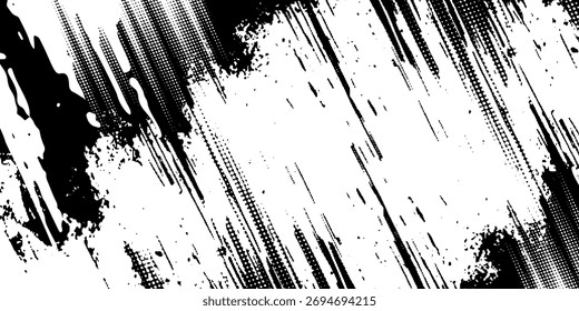 Textura grunge de Vector. Grunge textura en blanco y negro de trazos de pincel negro sobre papel blanco o fondo