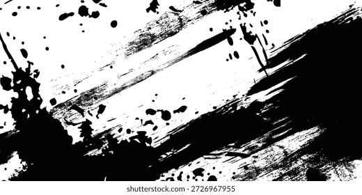 Textura grunge de Vector. Grunge textura en blanco y negro de pinceladas negras sobre papel blanco o fondo. Una pintura en blanco y negro con una pincelada de fondo blanco.