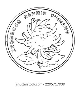 Vector grunge texture of a Chinese one yuan coin, perfect for vintage and grunge designs. Use for design overlays, backgrounds