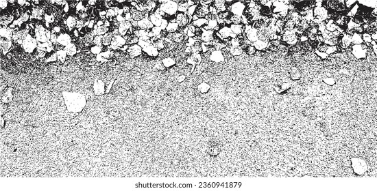 Vector grunge texture of a large number of fallen leaves on asphalt. Autumn texture. Texture overlay, stencil in grunge style. Design element
