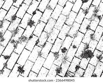 Vector grunge texture of paving slabs with grass breaking through. Abstract, aged, pixelated. Vector print texture. Design element. Grunge dirt splash texture
