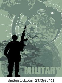 Textura de grunge vectorial con silueta de un soldado - fondo de camuflaje militar