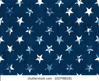 Vector Grunge Textured Seamless Pattern of the Stars of the American Flag.