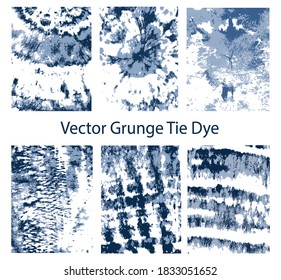 Vector Grunge Tie Dye. Watercolor Stamp Background. Indigo Shabby Stripes. Dirty Art Vector Set. Alcohol Ink Decoraton Style. Transparent Print.