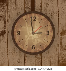 Vector grunge tree background with a clock