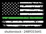 A vector of grunge USA flag with a thin green line - a sign to honor and respect American border patrol