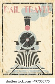 Vector grunge vintage Illustration Of Steam Locomotive - Rail Travel.