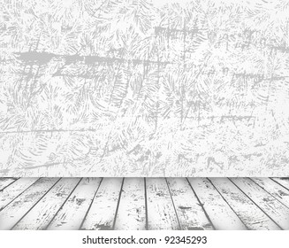 Vector grunge vintage interior with shabby wall and wooden floor