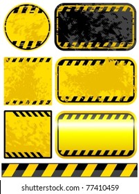 Vector grunge warning strips set.