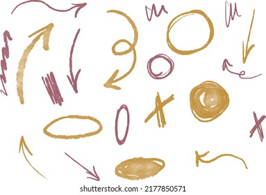 Vector grunge watercolor hand drawn  pastel set of illustrations and sketches of brush strokes, ink stains, circles, arrows, hearts, splashes and dots. Ideal for print, stickers, collage and other