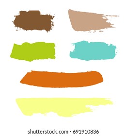 Vector grunge watercolor ink texture set of hand painted pastel powder color dry brush splashes, strokes, stains, spots, elements, lines, templates, dirty geometric shapes. Freehand drawing, isolated.