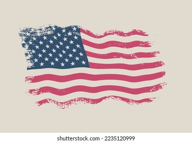 Vector grunge wavy USA flag.Vintage waving American flag.