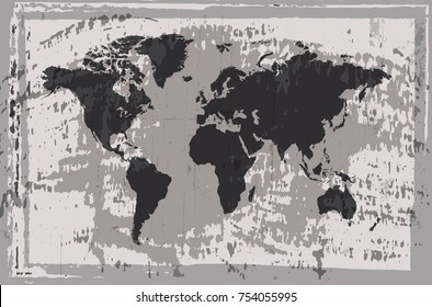 Vector grunge world map.Old map of the world.