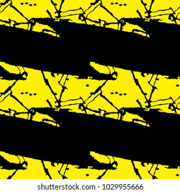 Vector grunged striped pattern. Black and yellow seamless background. Usable for print at wrapping paper, cloth and wallpaper