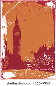 vector grungy background with Big Ben silhouette