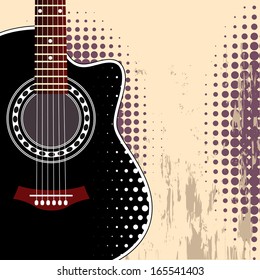 Vector grungy background with black acoustic guitar