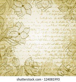 Vector grungy background with handdrawn flowers