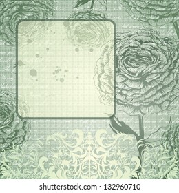 Vector grungy background with handdrawn roses