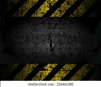 vector grungy background texture of the old pavement with black and yellow lines spaced horizontal danger warning