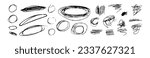 Vector grungy black ink pen scribble collection. Hand drawn textured punk style hatching. Artistic scribbled scratched doodles. Ellipse highlight lines, marks. Each element is united and isolated