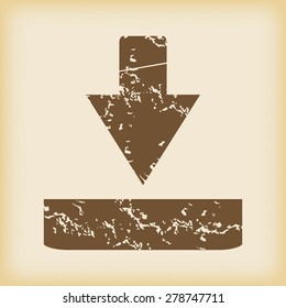 Vector grungy brown icon with download symbol, on beige background