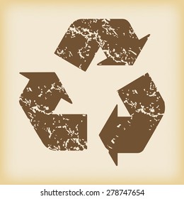 Vector grungy brown icon with recycle sign, on beige background