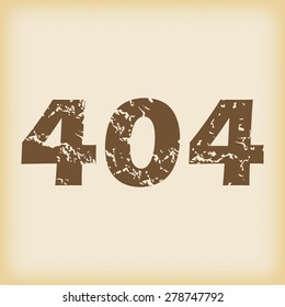 Vector grungy brown icon with text 404, on beige background